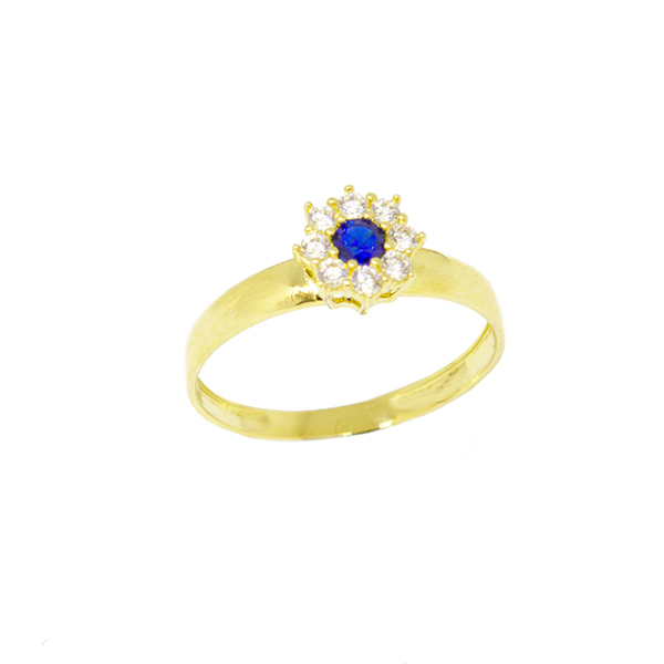 Anel Redondo Safira Sint�tica em Ouro 18 Kilates � 25443